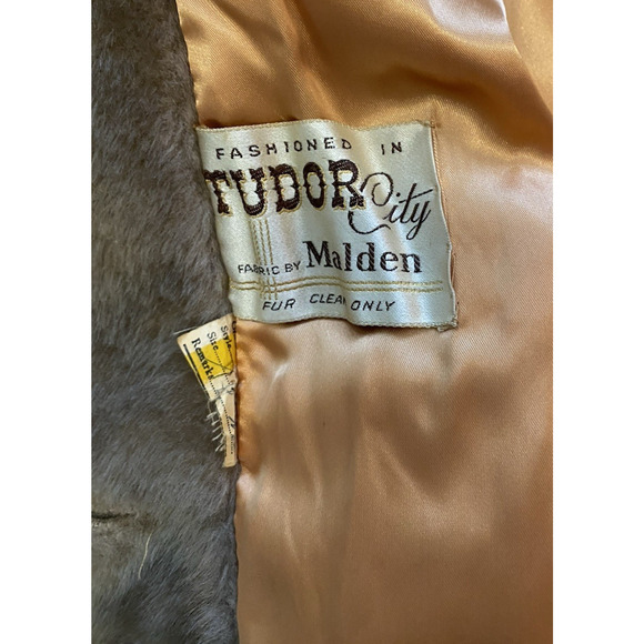 Vtg Tudor City 1960s Coat Womens Medium Tan Mink Collar Malden Otter Faux Fur - Picture 11 of 16